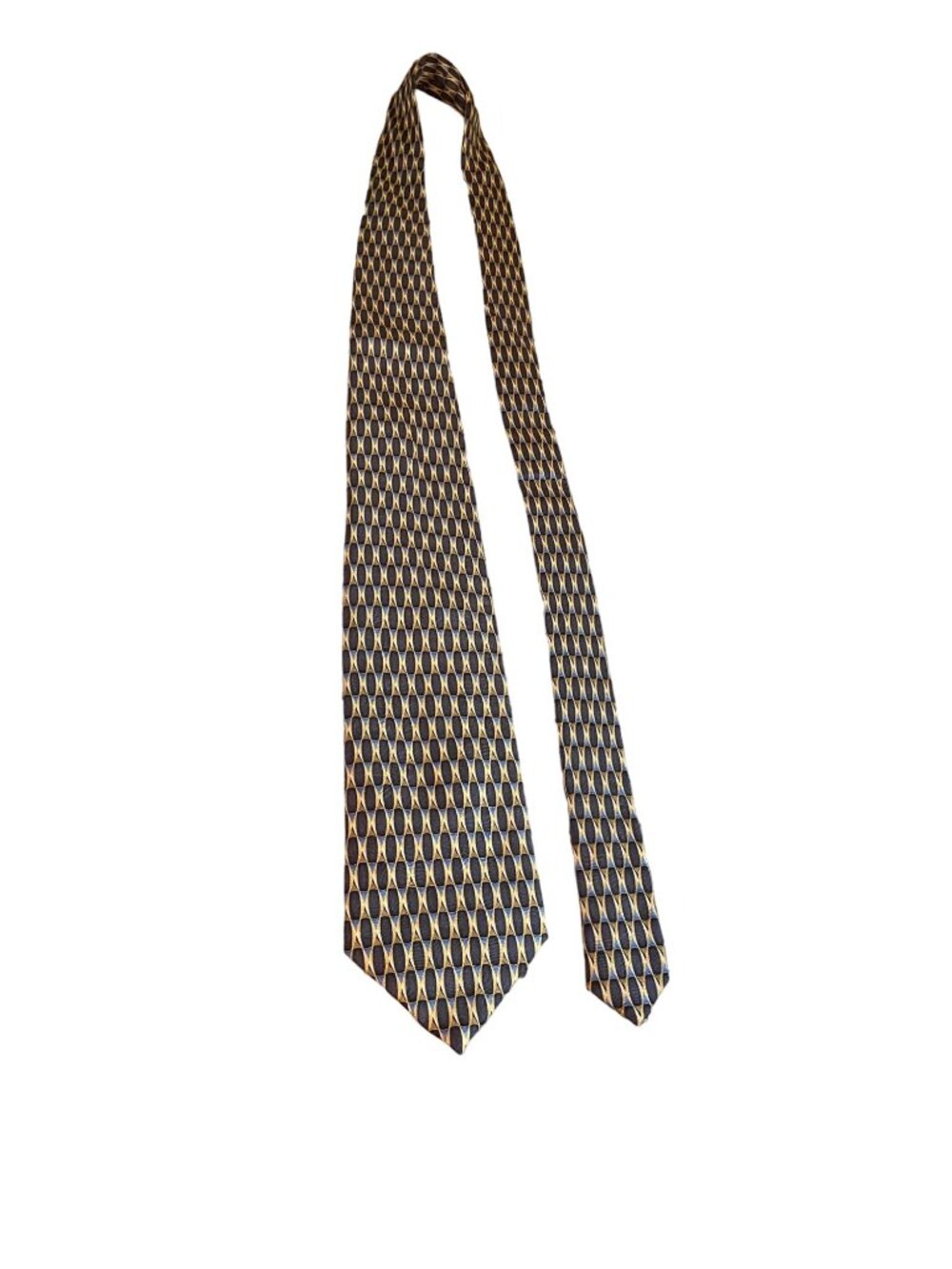 Meeting Street Silk Tie Geometric Gold Blue Retro Luxe Designer Necktie Dad